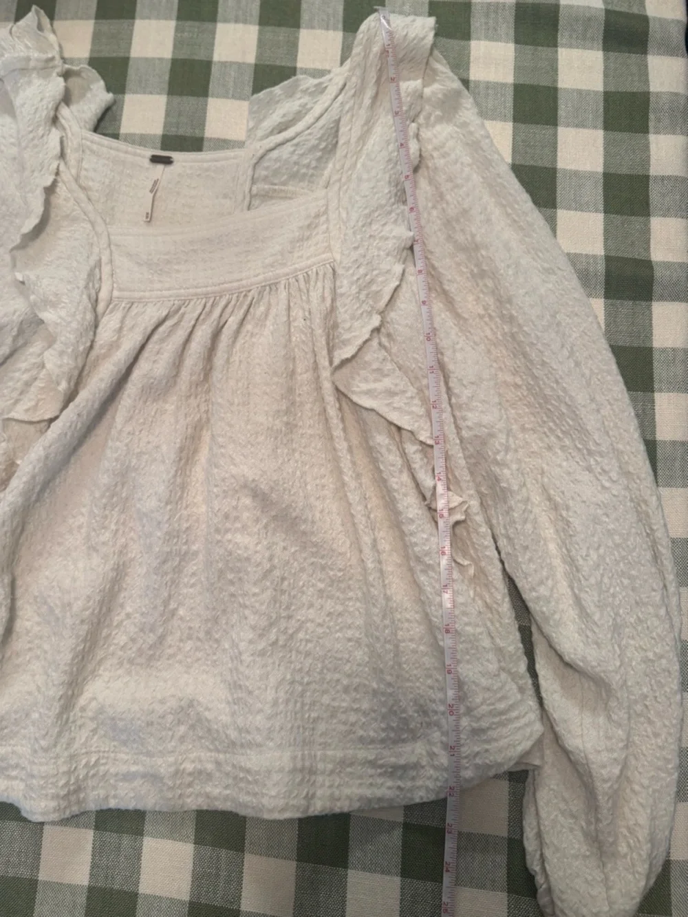Free People Cream Bonny Blouse Square Neck Ruffle Front Top - Picture 6 of 9